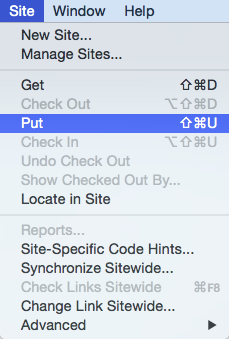 The site menu with Put selected.