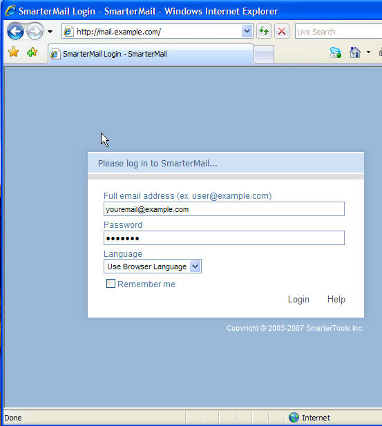 SmarterMail Login Screen